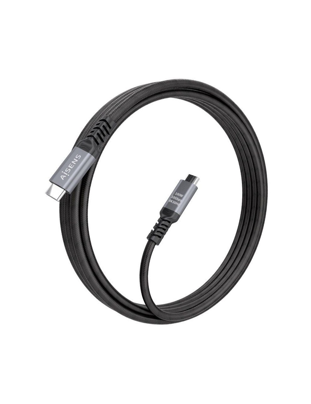 Cable USB 3.2 Tipo-C Aisens A107-0989/ USB Tipo-C Macho - USB Tipo-C Macho/ Hasta 100W/ 10Gbps/ 4m/ Negro