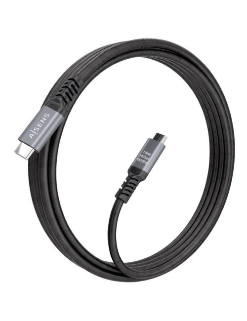 Cable USB 3.2 Tipo-C Aisens A107-0989/ USB Tipo-C Macho - USB Tipo-C Macho/ Hasta 100W/ 10Gbps/ 4m/ Negro