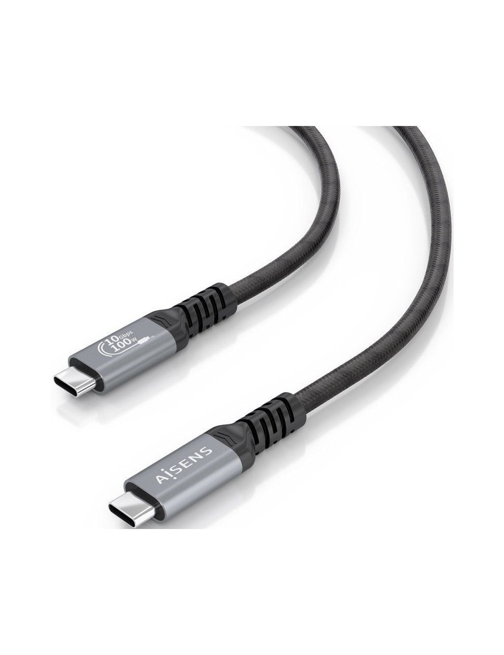 Cable USB 3.2 Tipo-C Aisens A107-0989/ USB Tipo-C Macho - USB Tipo-C Macho/ Hasta 100W/ 10Gbps/ 4m/ Negro
