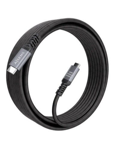 Cable USB 3.2 Tipo-C Aisens A107-0990/ USB Tipo-C Macho - USB Tipo-C Macho/ Hasta 100W/ 10Gbps/ 5m/ Negro