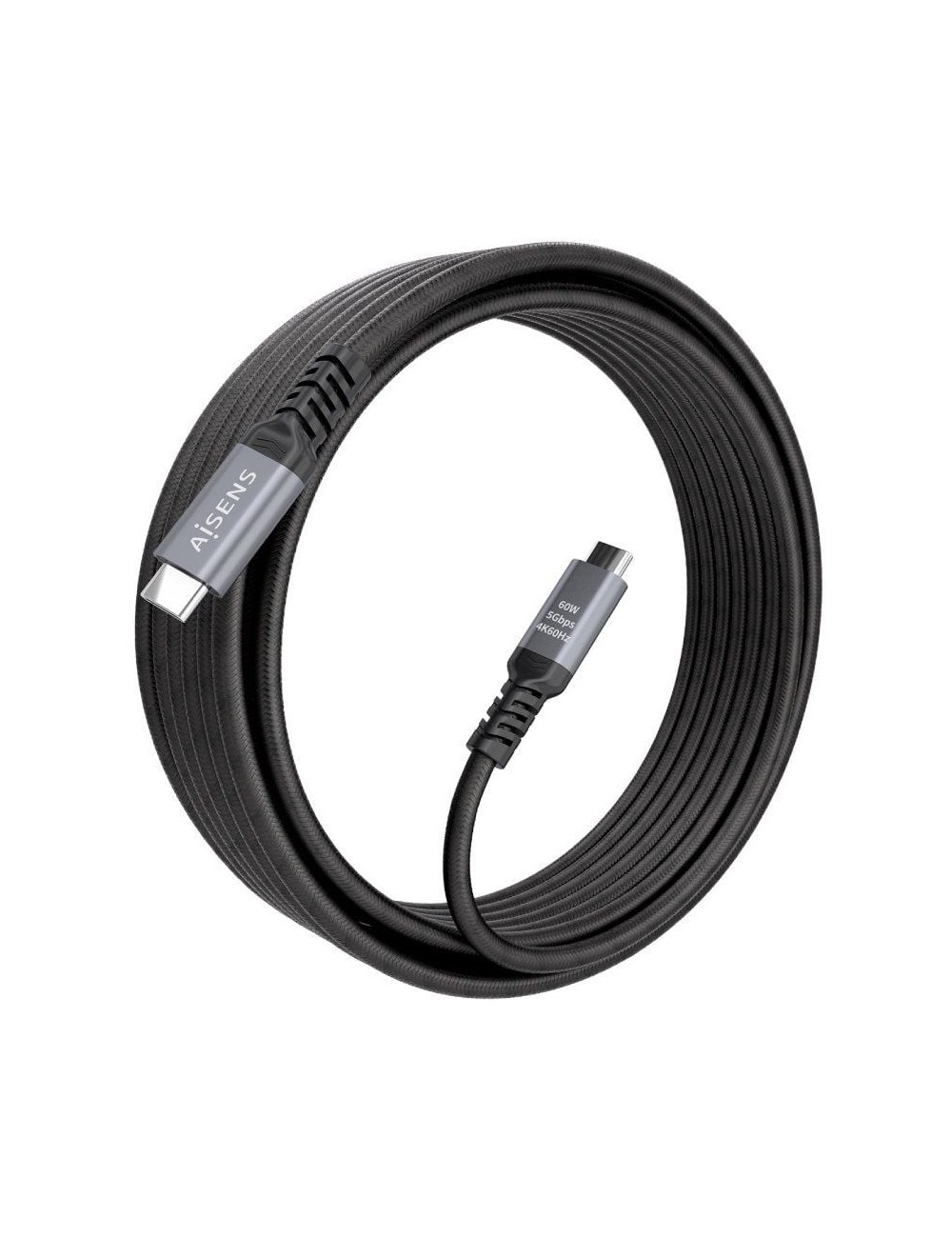 Cable USB 3.2 Tipo-C Aisens  A107-0991/ USB Tipo-C Macho - USB Tipo-C Macho/ Hasta 60W/ 5Gbps/ 7m/ Negro