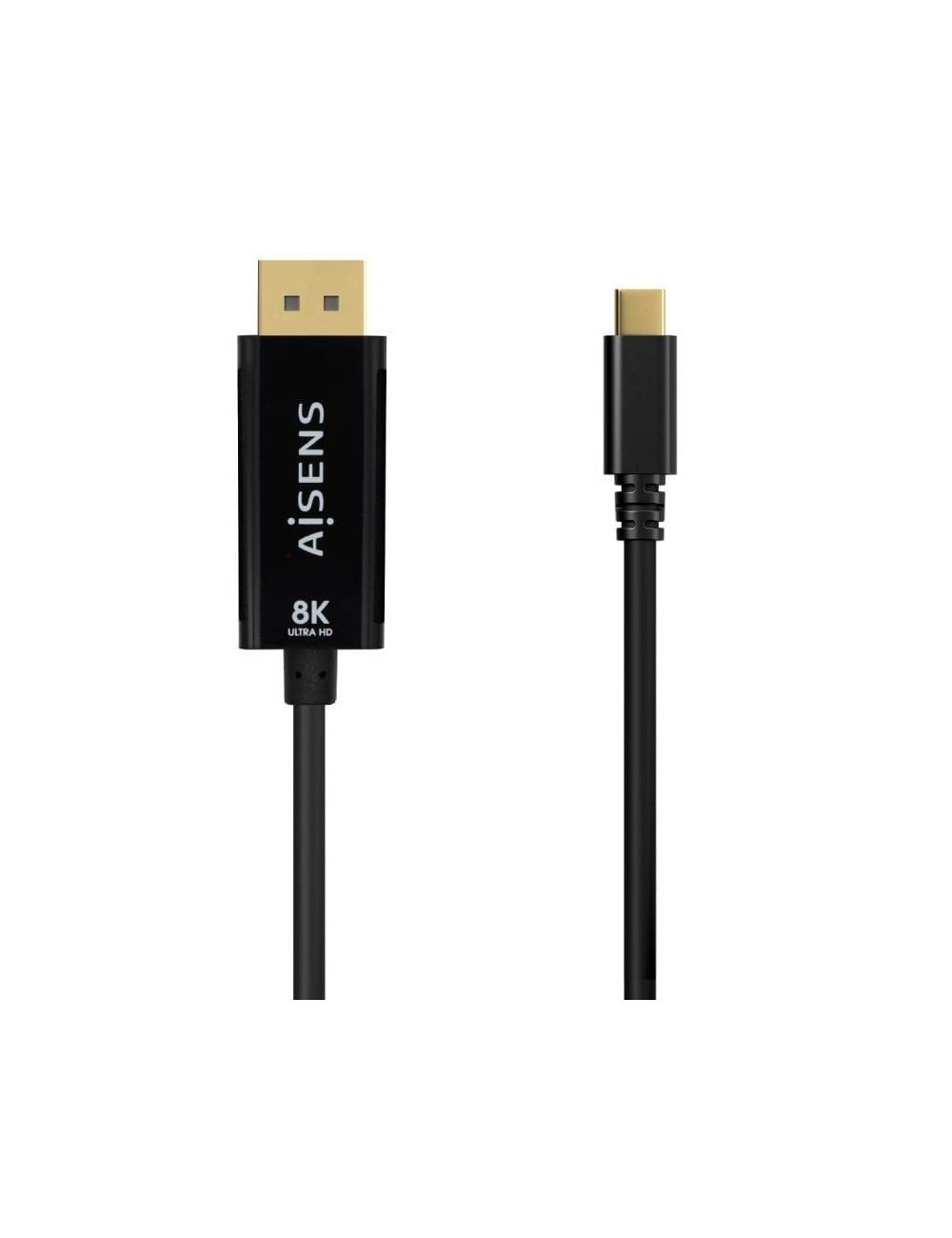 Cable Conversor Aisens A109-0688/ USB Tipo-C Macho - DisplayPort Macho/ Hasta 27W/ 1250Mbps/ 80cm/ Negro