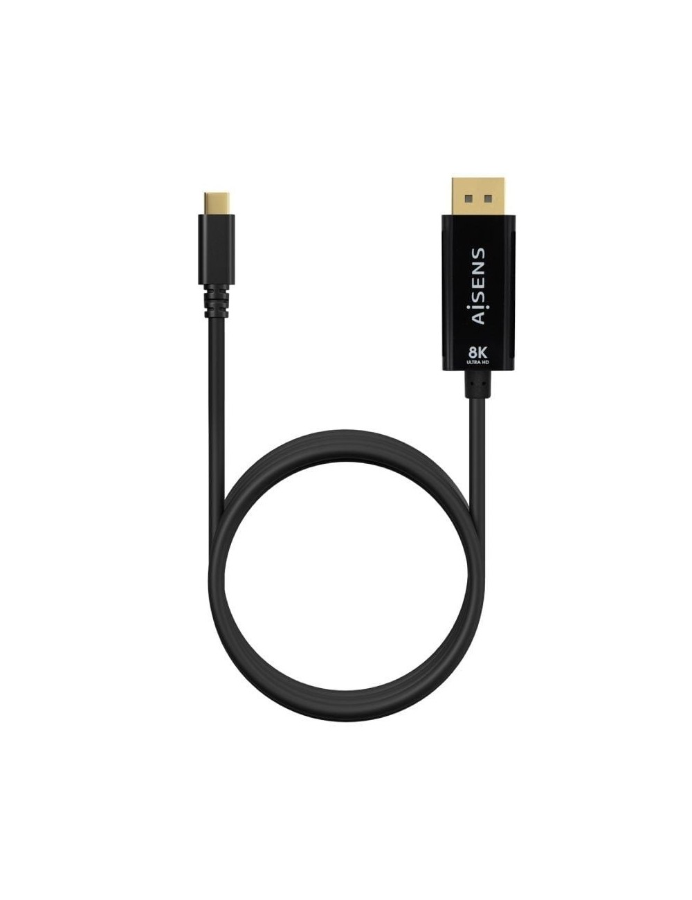 Cable Conversor Aisens A109-0689/ USB Tipo-C Macho - DisplayPort Macho/ Hasta 27W/ 1250Mbps/ 1.8m/ Negro