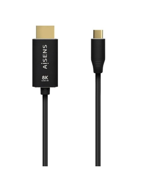 Cable Conversor Aisens A109-0712/ USB Tipo-C Macho - HDMI 8K Macho/ Hasta 27W/ 6000Mbps/ 2m/ Negro