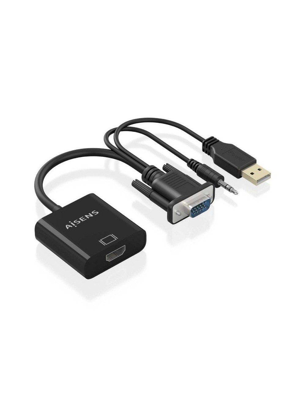 Cable Conversor Aisens A115-0872 SVGA Macho - USB Macho/ Jack Macho - HDMI Hembra/ 20cm/ Negro