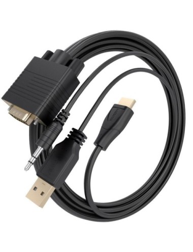 Cable Conversor Aisens A115-1009 SVGA Macho - USB Macho/ Jack Macho - HDMI Macho/ 2m/ Negro