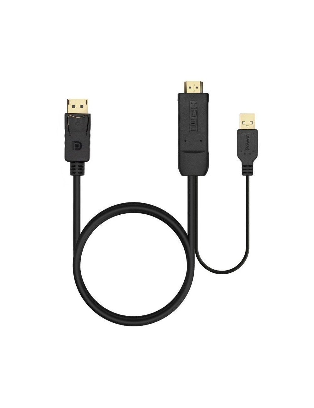 Cable Conversor Aisens A122-0641/ HDMI Macho - DisplayPort Macho + USB Macho/ Hasta 10W/ 2250Mbps/ 10cm + 1.8m/ Negro