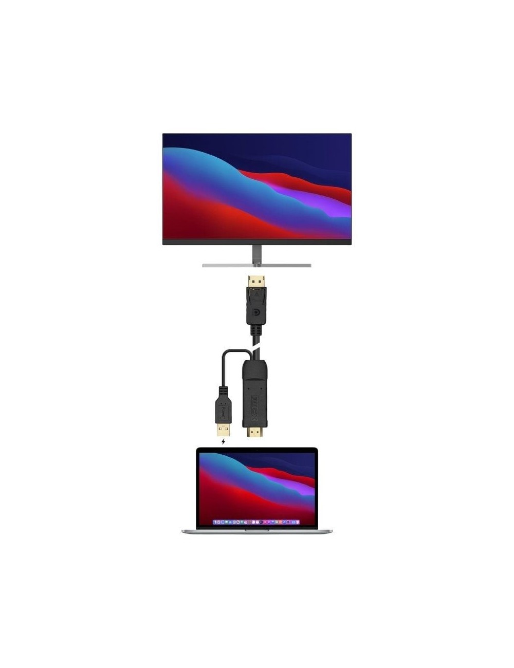Cable Conversor Aisens A122-0641/ HDMI Macho - DisplayPort Macho + USB Macho/ Hasta 10W/ 2250Mbps/ 10cm + 1.8m/ Negro