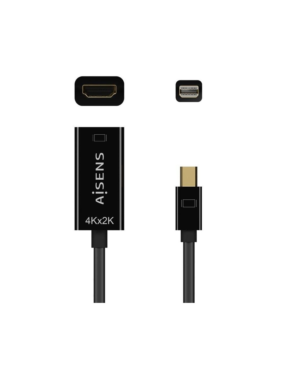 Cable Conversor Aisens A125-0643/ Mini DisplayPort Macho - HDMI Hembra/ Hasta 5W/ 2300Mbps/ 15cm/ Negro