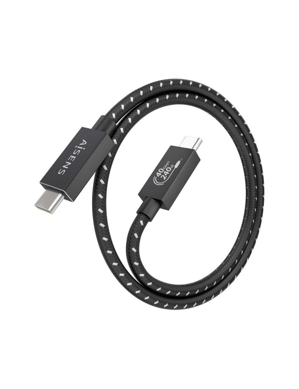 Cable USB 4.0 Tipo-C Aisens A156-0866/ USB Tipo-C Macho - USB Tipo-C Macho/ Hasta 240W/ 40Gbps/ 50cm/ Gris