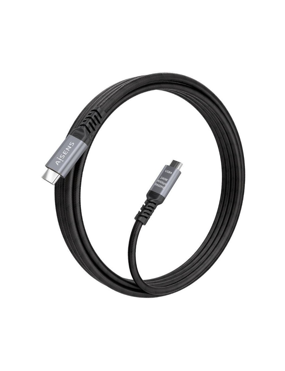 Cable USB 4.0 Tipo-C Aisens A156-0996/ USB Tipo-C Macho - USB Tipo-C Macho/ Hasta 240W/ 40Gbps/ 2m/ Negro