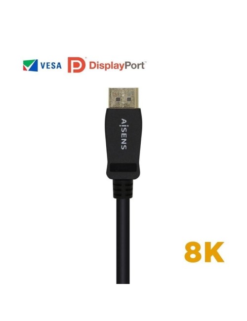 Cable DisplayPort 1.4 8K Aisens A149-0431/ DisplayPort Macho - DisplayPort Macho/ 1m/ Certificado/ Negro