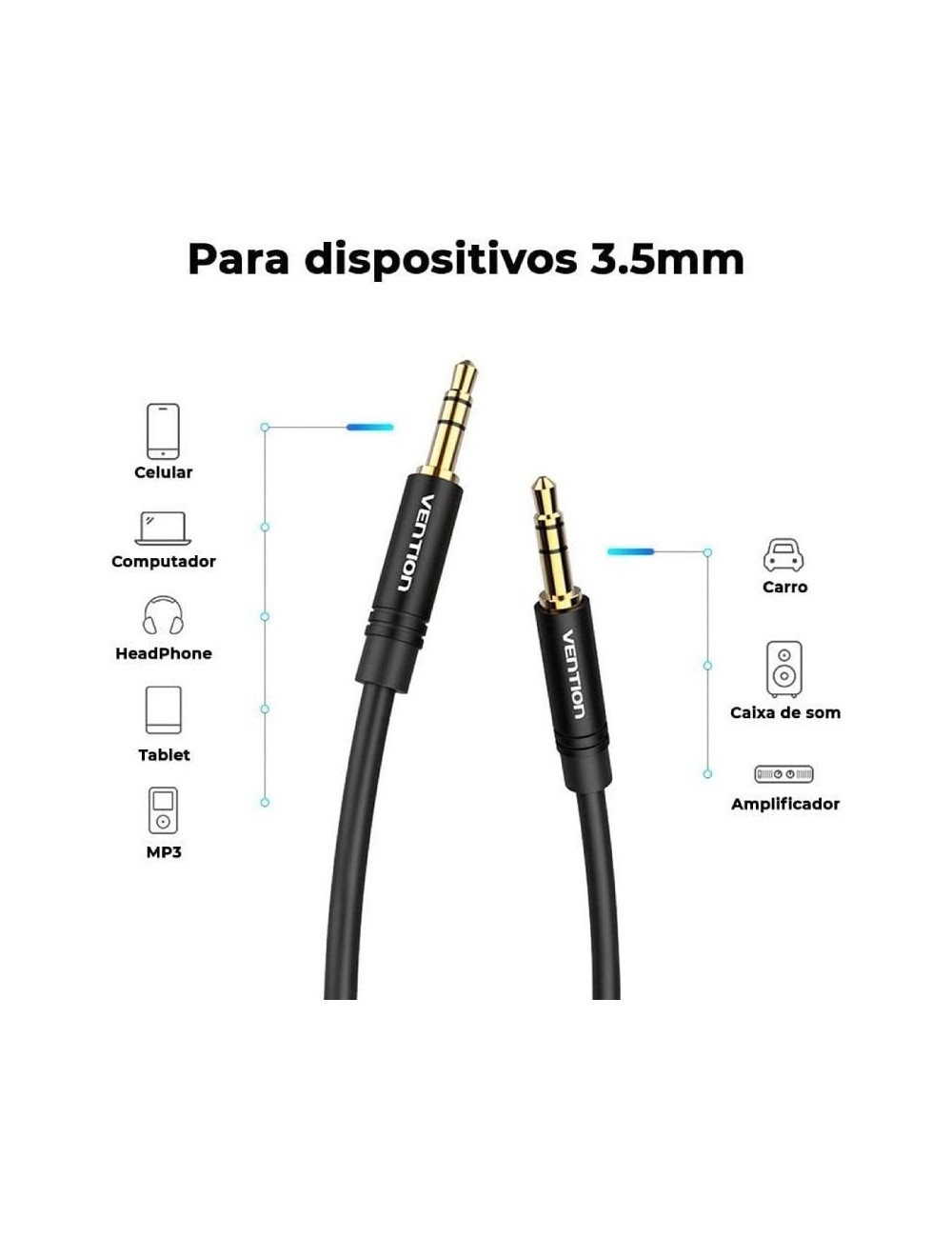 Cable Estéreo Vention BAKBF/ Jack 3.5 Macho - Jack 3.5 Macho/ 1m/ Negro