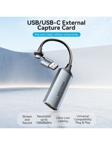 Conversor HDMI 4K 60Hz Vention ACWHA/ HDMI Hembra / USB Macho - USB Tipo-C Macho/ 480Mbps/ 10cm/ Negro