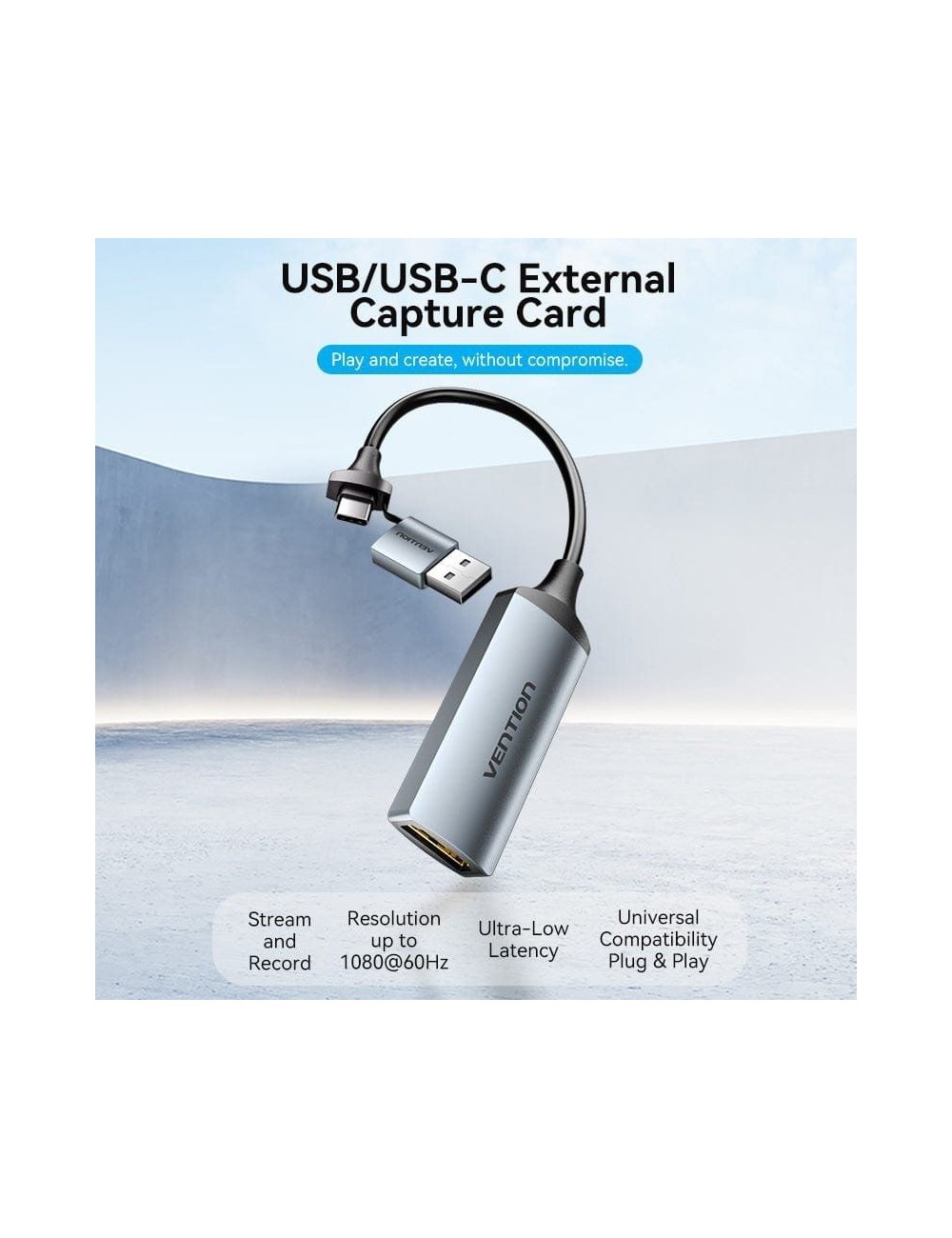 Conversor HDMI 4K 60Hz Vention ACWHA/ HDMI Hembra / USB Macho - USB Tipo-C Macho/ 480Mbps/ 10cm/ Negro
