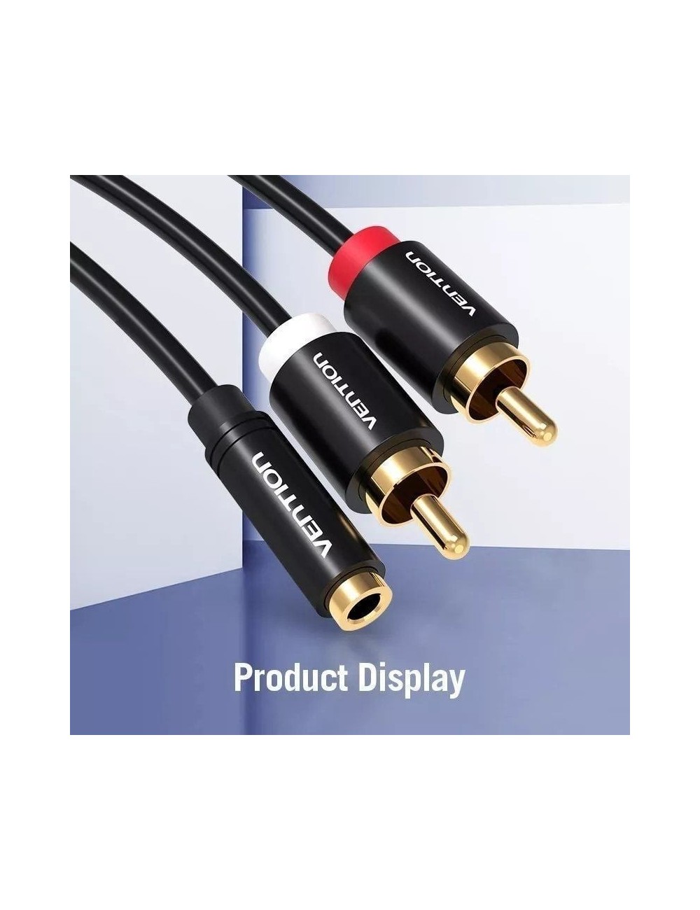 Cable Estéreo Vention VAB-R01-B100/ Jack 3.5 Hembra - 2x RCA Macho/ 1m/ Negro
