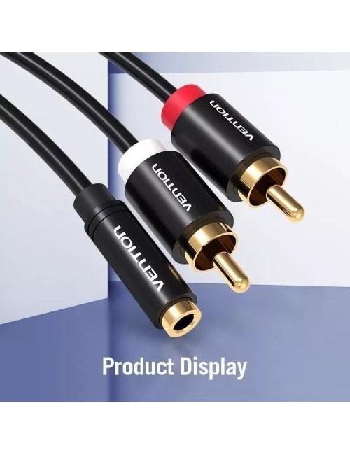 Cable Estéreo Vention VAB-R01-B100/ Jack 3.5 Hembra - 2x RCA Macho/ 1m/ Negro