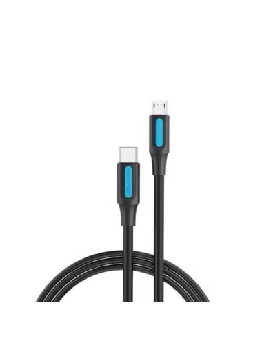 Cable USB 2.0 Tipo-C Vention COVBD/ USB Tipo-C Macho - MicroUSB Macho/ 480Mbps/ 50cm/ Negro