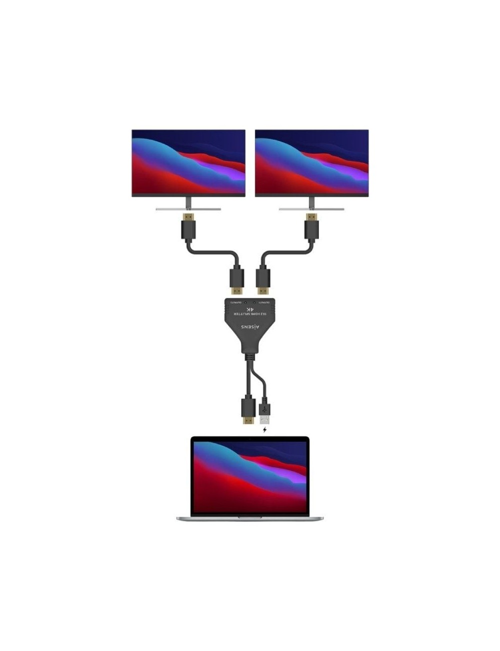 Cable Duplicador HDMI 4K Aisens A123-0654/ 2x HDMI Hembra - HDMI Macho - USB Macho/ 30cm/ Negro