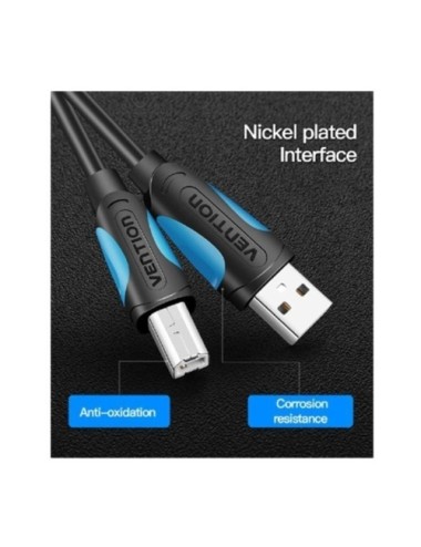Cable USB 2.0 Impresora Vention VAS-A16-B1000/ USB Tipo-B Macho - USB Macho/ 480Mbps/ 10m/ Negro
