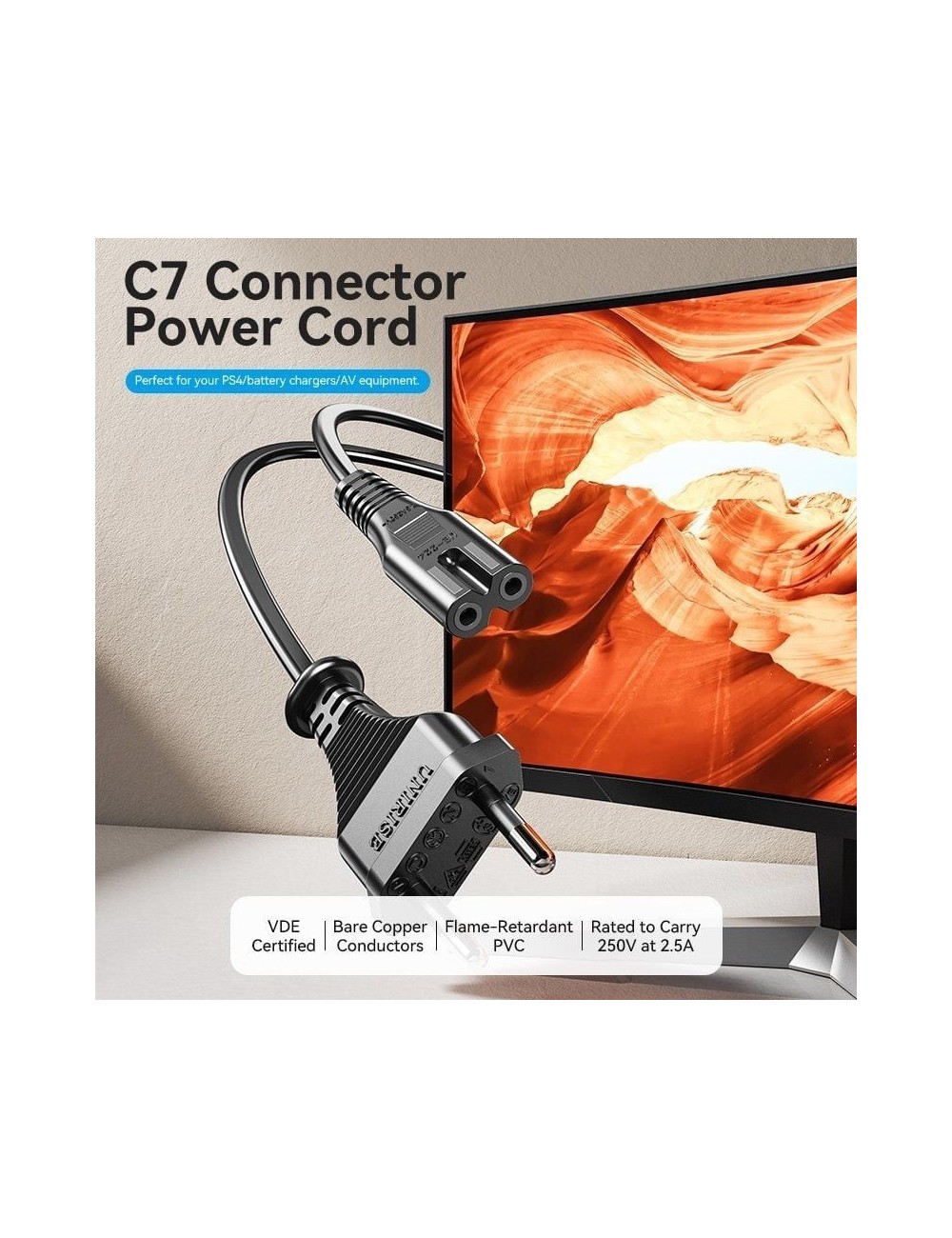 Cable Alimentación Forma 8 Vention ZCLBAC/ CEE7/16 Macho - C7 Hembra/ 1.8m