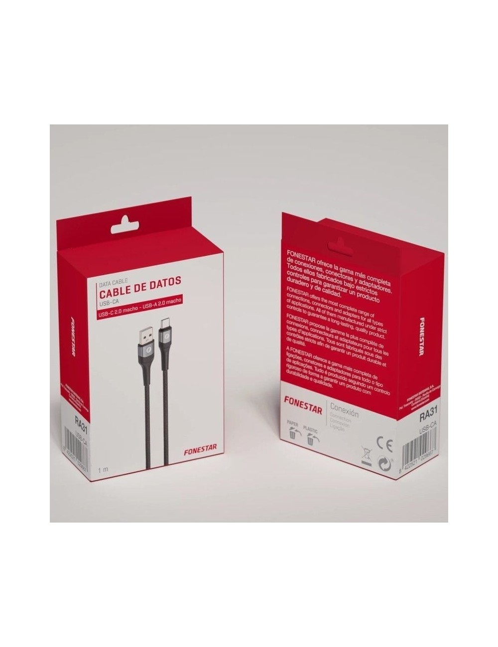 Cable USB 2.0 Tipo-C Fonestar USB-CA/ USB Tipo-C Macho - USB Macho/ 480Mbps/ 1m/ Negro