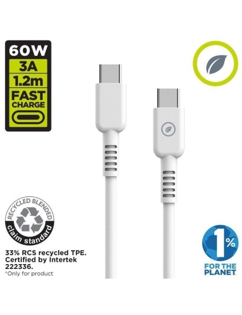 Cable USB 2.0 Tipo-C Muvit For Change MCUSC0008/ USB Tipo-C Macho - USB Tipo-C/ Hasta 60W/ 480Mbps/ 1.2m/ Blanco