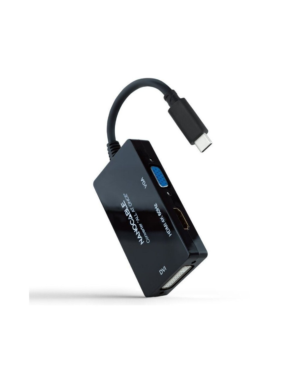 Conversor Nanocable 10.16.4301-ALL/ USB Tipo-C Macho - HDMI Hembra - DVI-I Hembra - VGA Hembra/ 20cm/ Negro