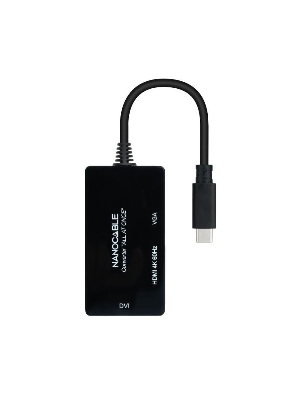 Conversor Nanocable 10.16.4301-ALL/ USB Tipo-C Macho - HDMI Hembra - DVI-I Hembra - VGA Hembra/ 20cm/ Negro