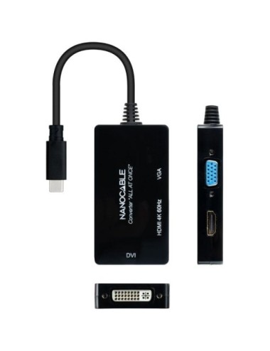 Conversor Nanocable 10.16.4301-ALL/ USB Tipo-C Macho - HDMI Hembra - DVI-I Hembra - VGA Hembra/ 20cm/ Negro