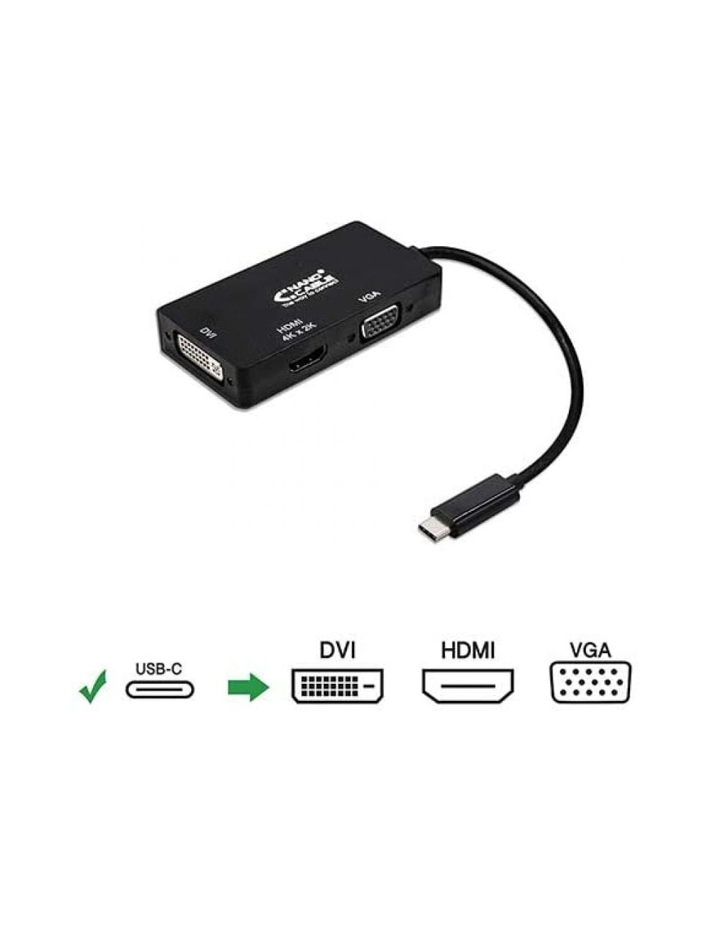 Conversor Nanocable 10.16.4301-BK/ USB Tipo-C Macho - VGA Hembra/ DVI Hembra/ HDMI Hembra/ 10cm/ Negro