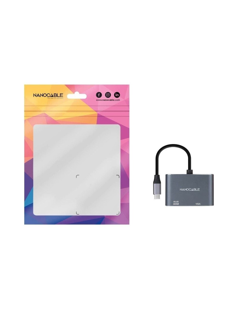 Conversor Nanocable 10.16.4303/ USB Tipo-C Macho/ HDMI Hembra - VGA Hembra/ 15cm/ Gris