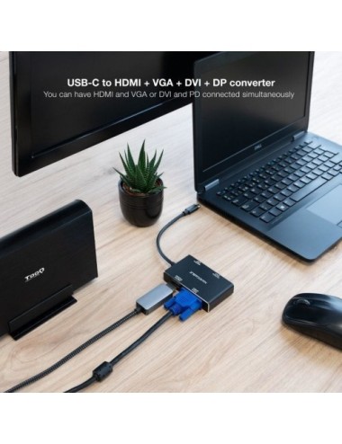 Conversor Nanocable 10.16.4307/ USB Tipo-C Macho - VGA Hembra/ DVI Hembra/ HDMI Hembra/ DisplayPort Hembra/ 10cm/ Negro