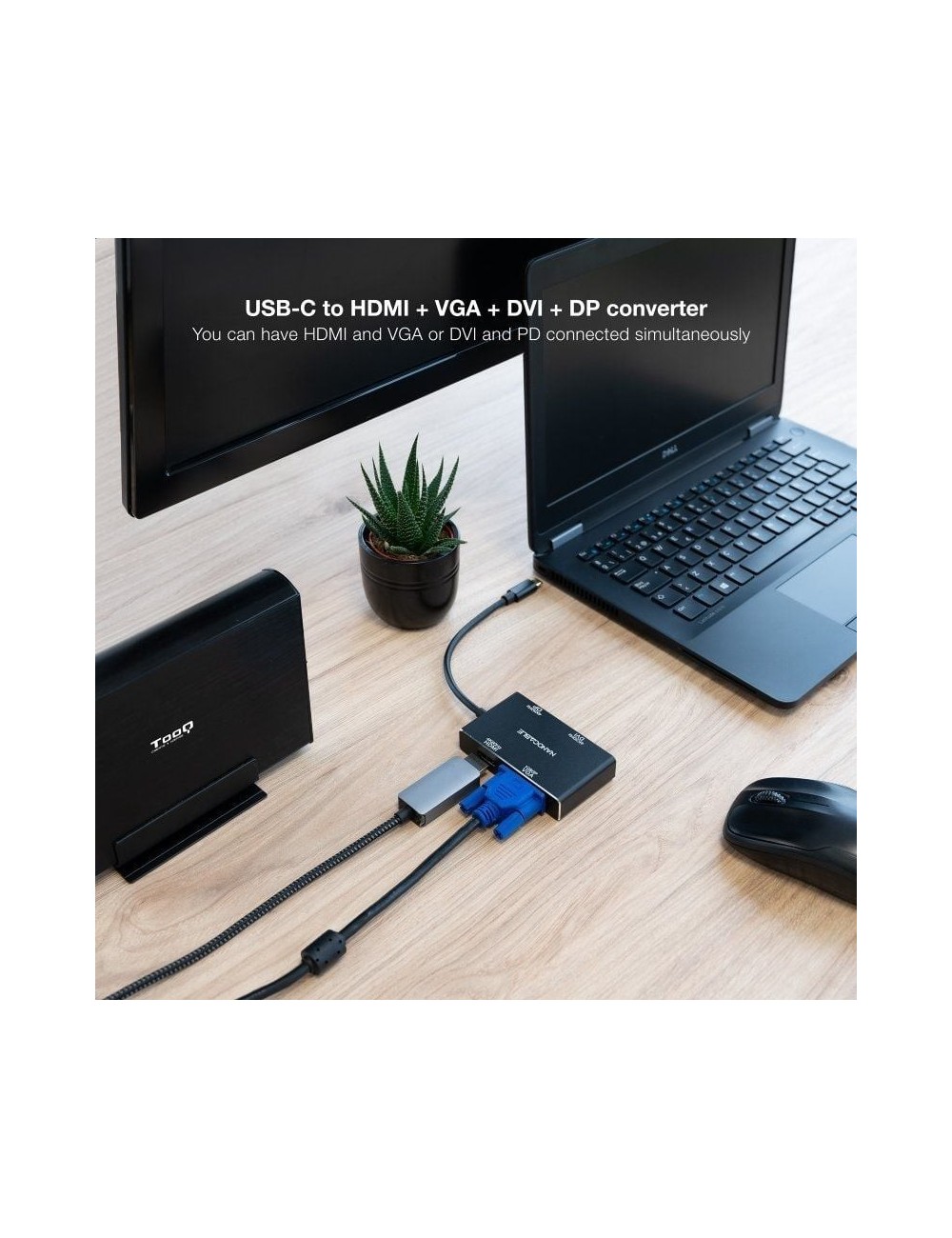 Conversor Nanocable 10.16.4307/ USB Tipo-C Macho - VGA Hembra/ DVI Hembra/ HDMI Hembra/ DisplayPort Hembra/ 10cm/ Negro