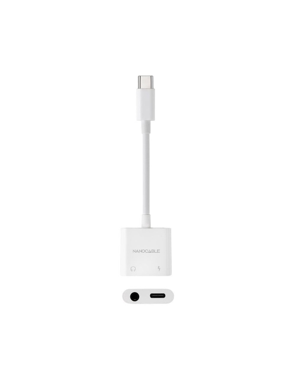 Adaptador Audio Nanocable 10.24.1206/ USB Tipo-C Macho - Jack 3.5 Hembra/ USB Tipo-C Hembra/ Blanco