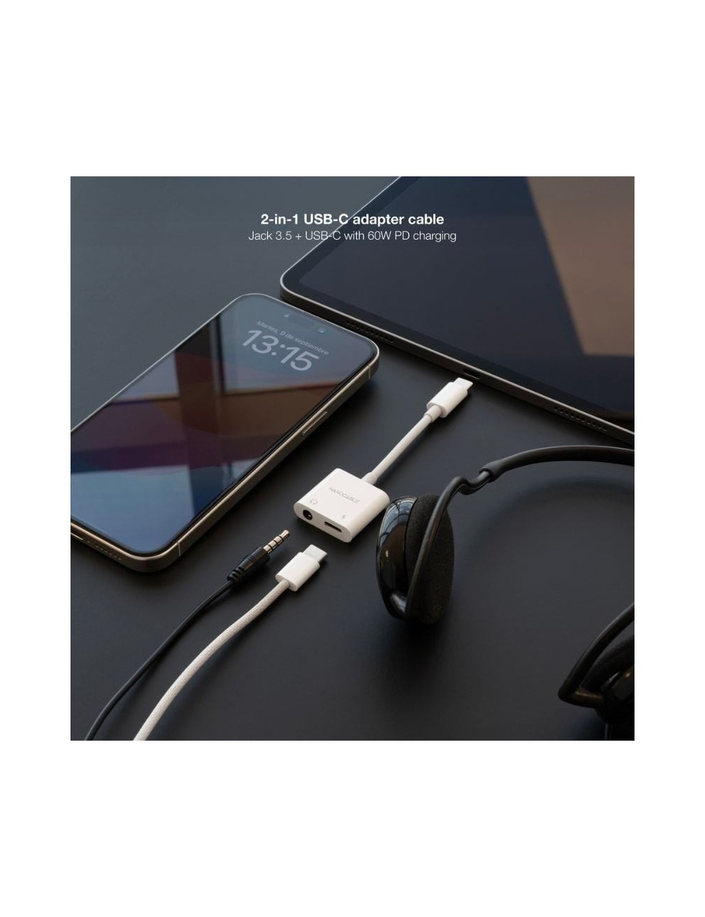 Adaptador Audio Nanocable 10.24.1206/ USB Tipo-C Macho - Jack 3.5 Hembra/ USB Tipo-C Hembra/ Blanco