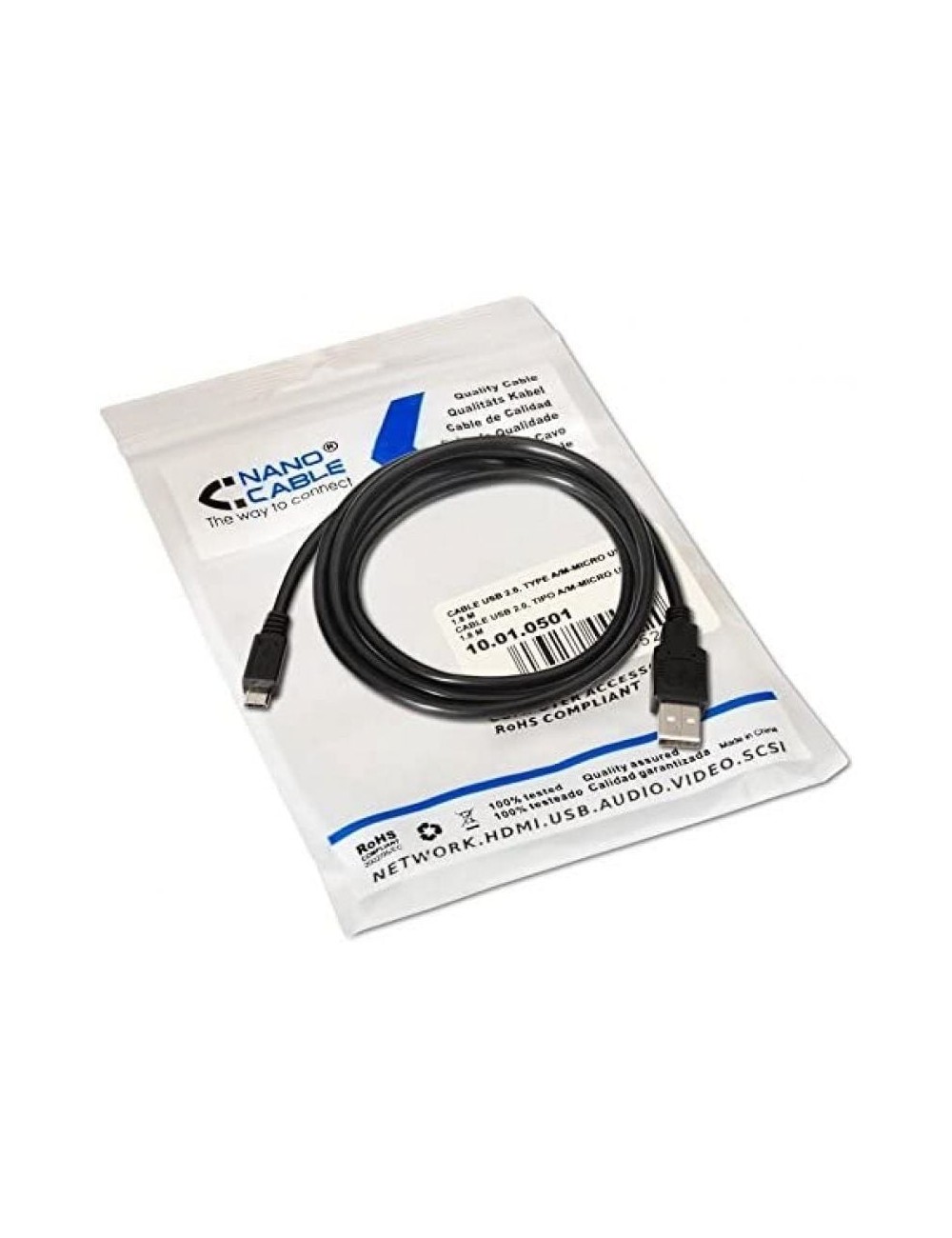 CABLE USB NANOCABLE UBS A MICRO USB 1.8MTS NEGRE ( 10.01.0501 )