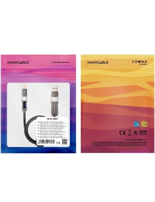 Cable USB 2.0 Tipo-C Nanocable 10.01.2501/ USB Tipo-C Macho + USB Macho - USB Tipo-C Macho + Lightning Macho/ Hasta 27W/ 480Mbps