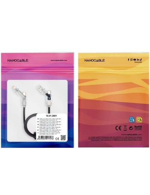 Cable USB 2.0 Tipo-C Nanocable 10.01.2601/ USB Tipo-C Macho + USB Macho - USB Tipo-C Macho + Lightning Macho/ Hasta 27W/ 480Mbps