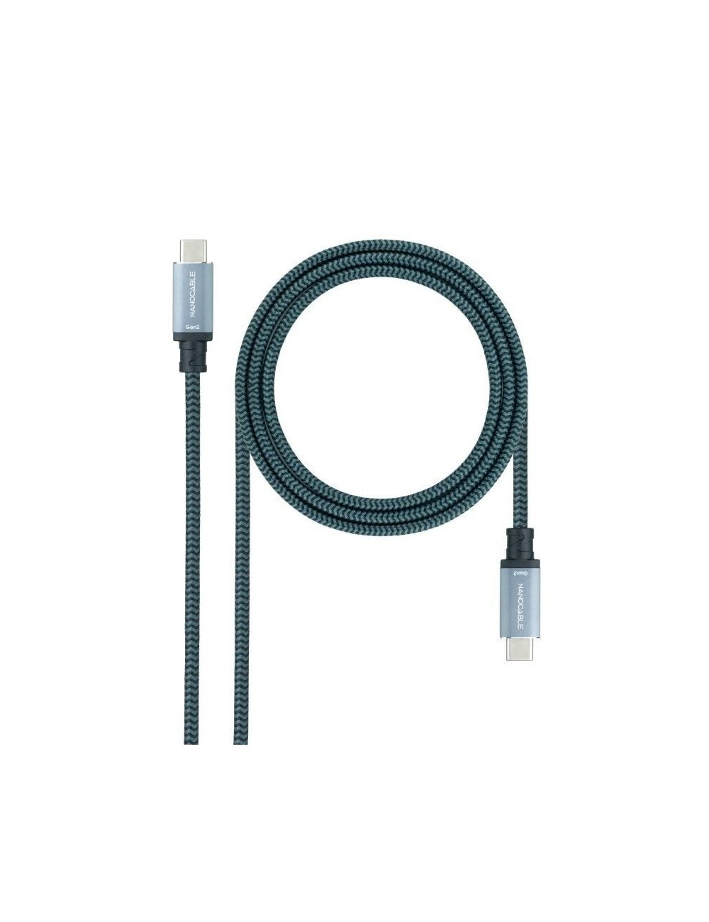 Cable USB 3.1 Tipo-C Nanocable 10.01.4102-COMB/ USB Tipo-C Macho - USB Tipo-C Macho/ Hasta 100W/ 10Gbps/ 2m/ Gris y Negro