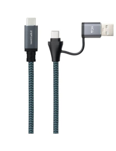 Cable USB 3.2 Tipo-C Nanocable 10.01.4111-COMB/ USB Tipo-C Macho + USB Macho - USB Tipo-C Macho/ Hasta 100W/ 20Gbps/ 1m/ Gris y 