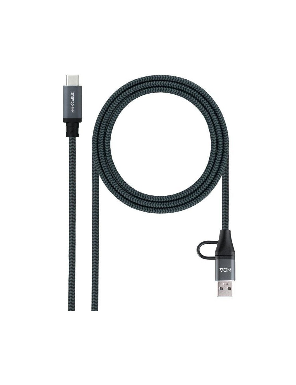Cable USB 3.2 Tipo-C Nanocable 10.01.4111-L150-COMB/ USB Tipo-C Macho + USB Macho - USB Tipo-C Macho/ Hasta 100W/ 20Gbps/ 1.5m/ 