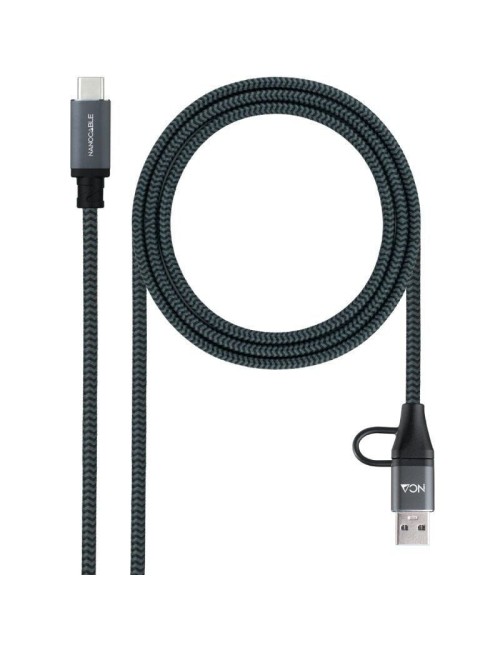 Cable USB 3.2 Tipo-C Nanocable 10.01.4111-L150-COMB/ USB Tipo-C Macho + USB Macho - USB Tipo-C Macho/ Hasta 100W/ 20Gbps/ 1.5m/ 