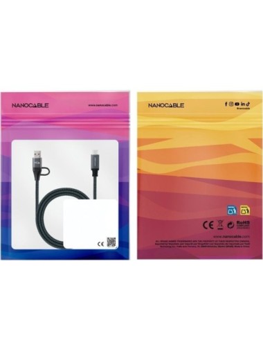Cable USB 3.2 Tipo-C Nanocable 10.01.4111-L150-COMB/ USB Tipo-C Macho + USB Macho - USB Tipo-C Macho/ Hasta 100W/ 20Gbps/ 1.5m/ 