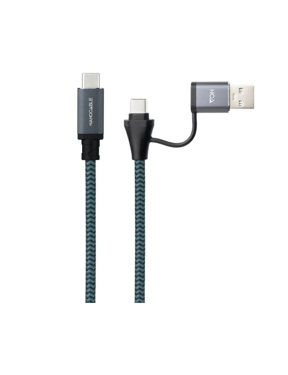 Cable USB 3.2 Tipo-C Nanocable 10.01.4113-COMB/ USB Tipo-C Macho + USB Macho - USB Tipo-C Macho/ Hasta 100W/ 20Gbps/ 3m/ Gris y 