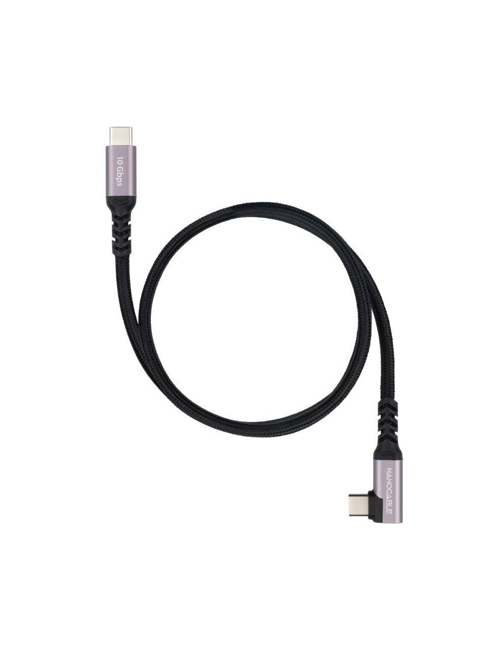 Cable USB 3.2 Tipo-C Acodado Nanocable 10.01.4700/ USB Tipo-C Macho - USB Tipo-C Macho/ Hasta 100W/ 10Gbps/ 50cm/ Negro