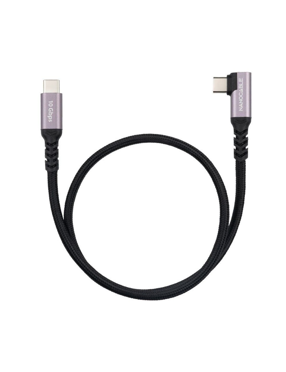 Cable USB 3.2 Tipo-C Acodado Nanocable 10.01.4700/ USB Tipo-C Macho - USB Tipo-C Macho/ Hasta 100W/ 10Gbps/ 50cm/ Negro