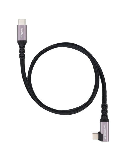 Cable USB 3.2 Tipo-C Acodado Nanocable 10.01.4701/ USB Tipo-C Macho - USB Tipo-C Macho/ Hasta 100W/ 10Gbps/ 1m/ Negro
