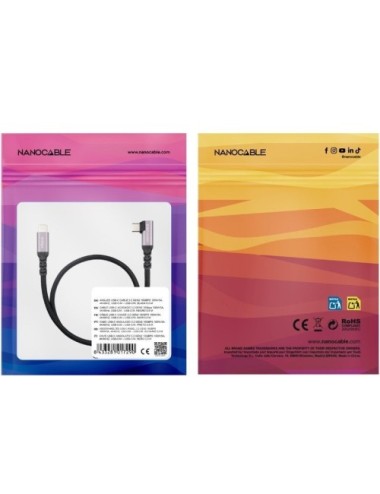 Cable USB 3.2 Tipo-C Acodado Nanocable 10.01.4702/ USB Tipo-C Macho - USB Tipo-C Macho/ Hasta 100W/ 10Gbps/ 2m/ Negro