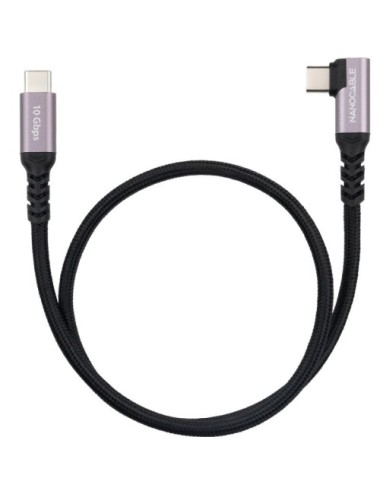 Cable USB 3.2 Tipo-C Acodado Nanocable 10.01.4703/ USB Tipo-C Macho - USB Tipo-C Macho/ Hasta 100W/ 10Gbps/ 3m/ Negro